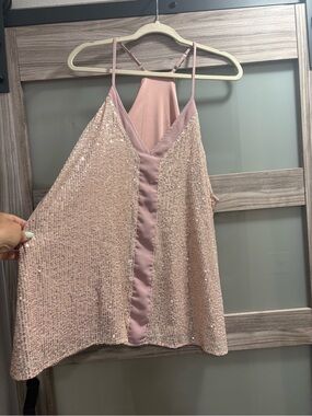 Sequin Spaghetti Strap Tank Top in Blush Pink